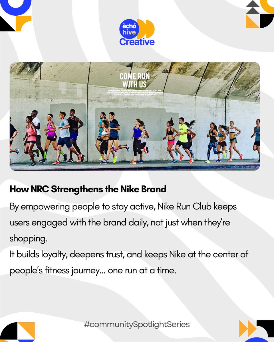 echohiveCreativ's tweet image. Just like we’re doing here at Echohive Creative, Nike Run Club continues to inspire a community built on movement and shared progress.

Consistency, motivation, connection. That’s the power of community. 🌍🏃‍♂️

#communityspotlight #nikerun #nikerunners #echohive  #Nike