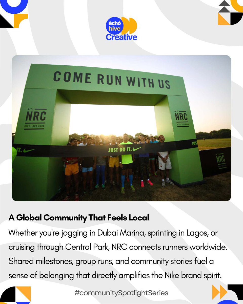 echohiveCreativ's tweet image. Just like we’re doing here at Echohive Creative, Nike Run Club continues to inspire a community built on movement and shared progress.

Consistency, motivation, connection. That’s the power of community. 🌍🏃‍♂️

#communityspotlight #nikerun #nikerunners #echohive  #Nike