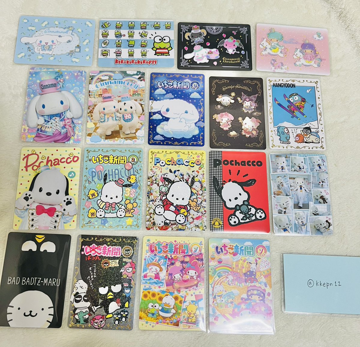 kkepn12's tweet photo. 【交換】
サンリオ いちご新聞
50周年記念 歴代デザインカード

（譲）シナモロール、ケロケロケロッピ、キキララ、マ��メロ、キティー、クロミ、ハンギョドン、ポチャッコ、バツマル 画像参照

（求）同種ポムポムプリン
        異種��検討いたします

郵送希望です。
よろしくお願いいたします🙇‍♀️ https://t.co/sj3hYHYPkn