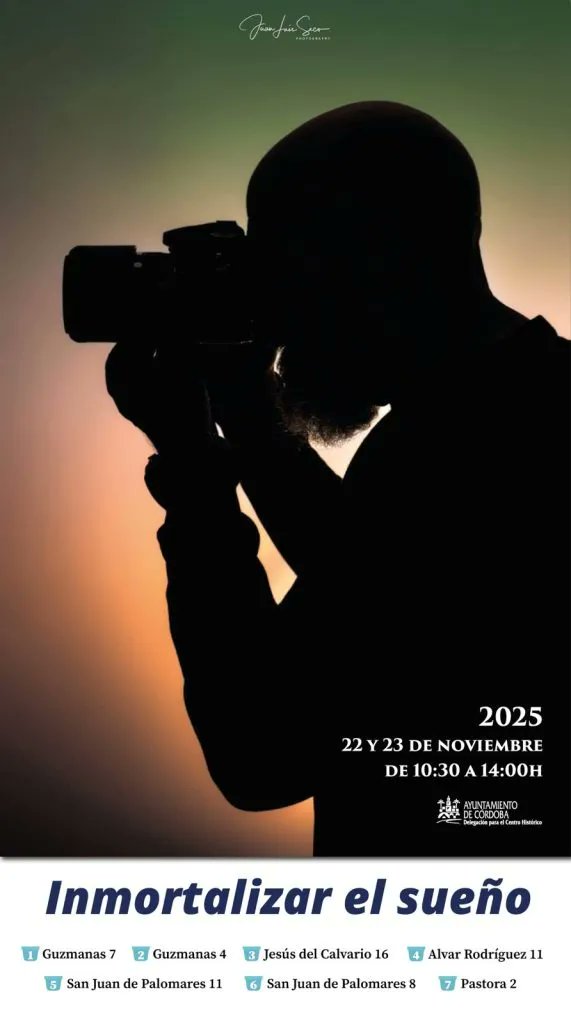 Homenaje al fotógrafo cordobés Juan Luis Seco con una ruta por 7 patios de San Lorenzo, donde podrán verse 100 de sus imágenes.
📅 22 y 23 de noviembre
🕥 De 10:30 a 14:00 h
📍 Barrio de San Lorenzo
Más info: agendaunica.cordoba.es/evento/2025/in…