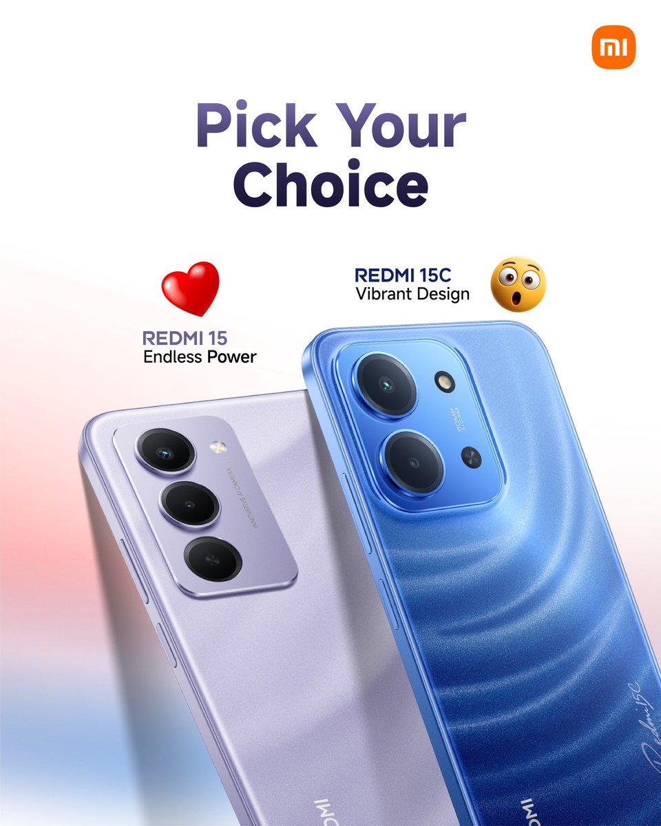 XiaomiGhana's tweet image. Your Style. Your Power. Your Choice.
Choose REDMI 15 for Endless Power or REDMI 15C for a Vibrant Design. Which one fits your vibe?📱
Pick your perfect match and comment below.💬👇
#REDMI15 #REDMI15C #XiaomiGhana