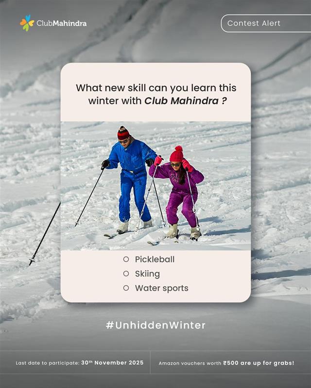 ❄️ #ContestAlert - Day 5 of 16
#UnhiddenWinter with #ClubMahindra
Get ready to enjoy the winter season with 16 exciting questions and a chance to win Amazon vouchers worth ₹500 each!
☃️ How to Participate:
1️⃣ Comment below with your answer using #UnhiddenWinters and