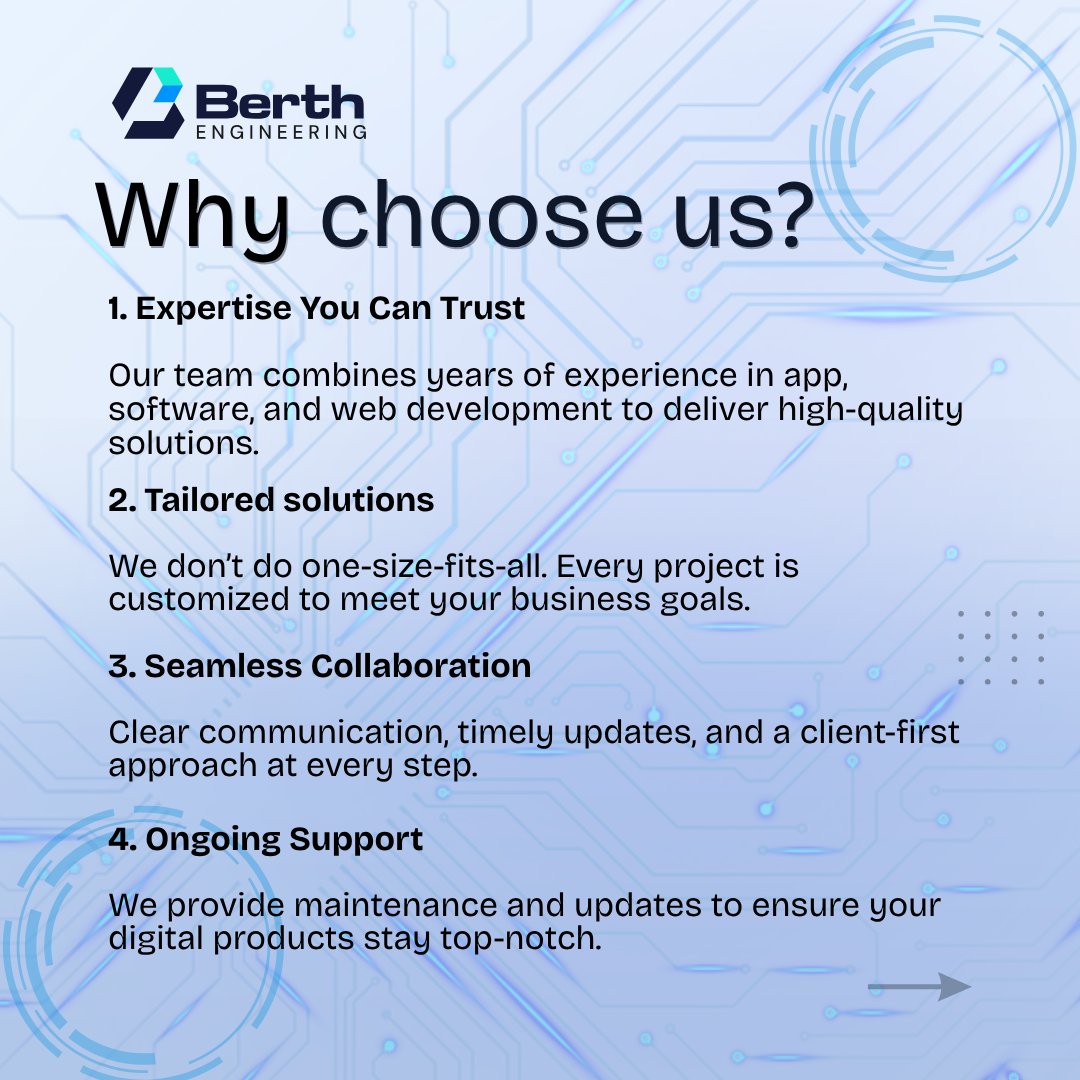 BerthGlobal's tweet image. Whether you’re a startup or an established business, we’re here to help you build, innovate, and grow. 💙 

Our mission is simple:
To turn great ideas into dependable technology.

Let’s build something powerful together. 🚀

#SoftwareCompany
#BerthEngineering
#Startup
#AI
#Accra
