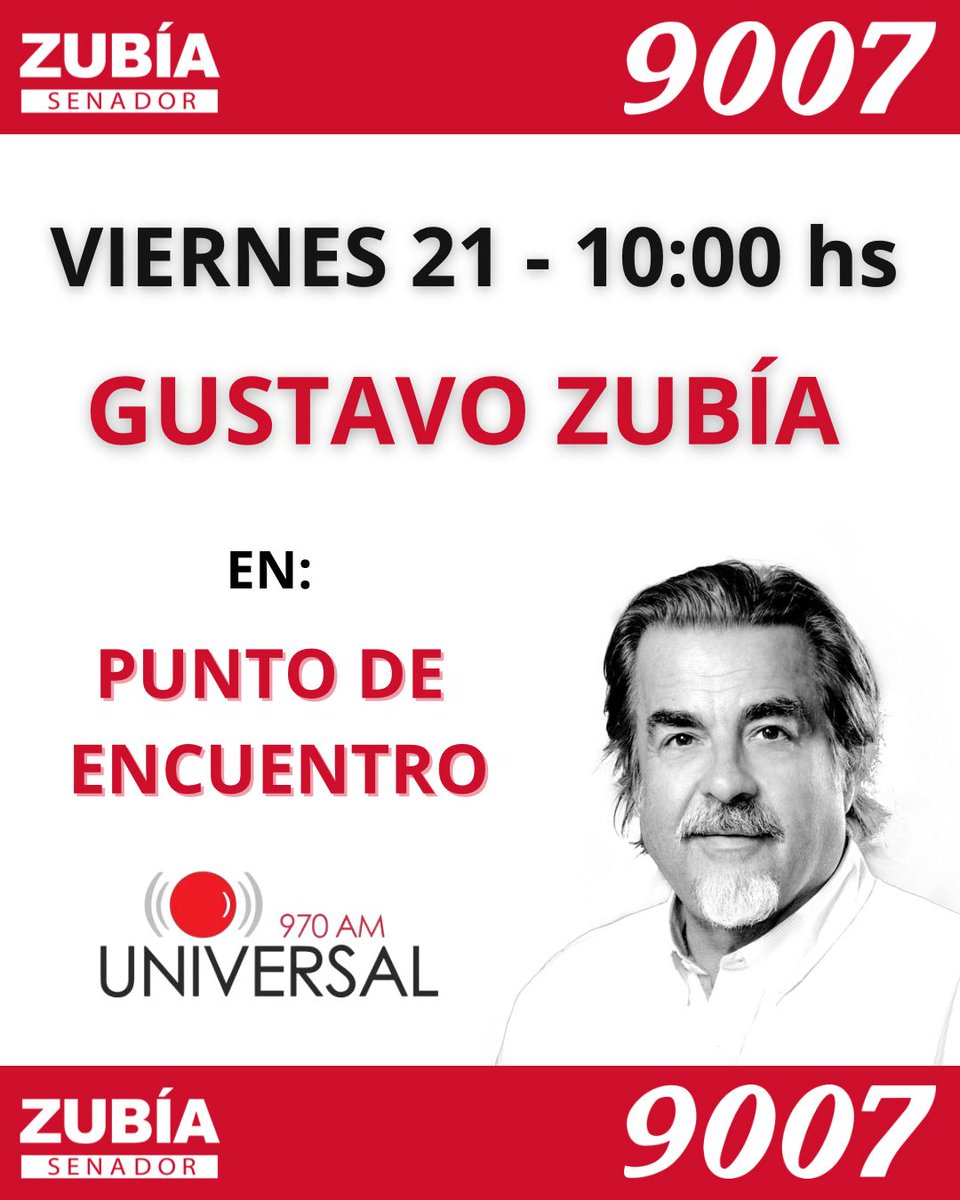 🗣📢 Este viernes no te pierdas al Sen. <a href="/GustavoZubia/">Gustavo Zubia</a> en Punto de Encuentro, a las 10 a.m. por radio Universal 👇