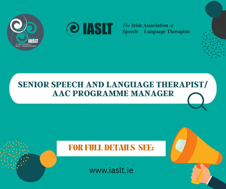 iaslt's tweet image. Paid Advert
Senior Speech and Language Therapist /AAC Programme Manager
Maternity Cover - minimum duration of six months, with the possibility of extension.
Closing Date: 25th November 2025
bit.ly/3qnE2Nl
#IASLT #IASLPeeps
