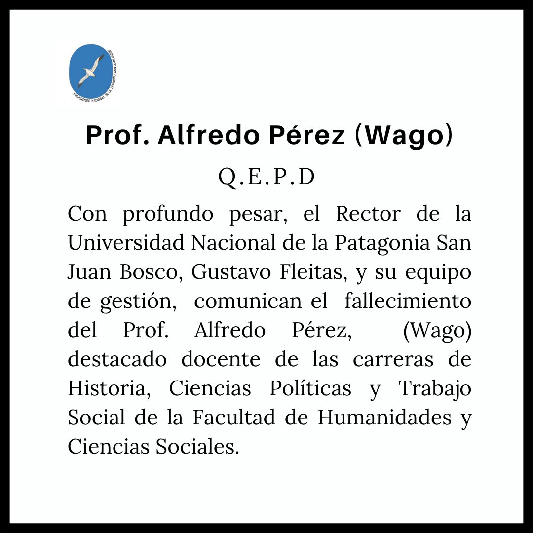 El Prof. Pérez fue un incansable militante y defensor de la educación pública,  la democratización de los espacios y cuerpos colegiados.
Su velatorio será  en la  Sala A de la calle Hipólito Irigoyen de 7 a 13 hs. Sepelio a las 14 hs