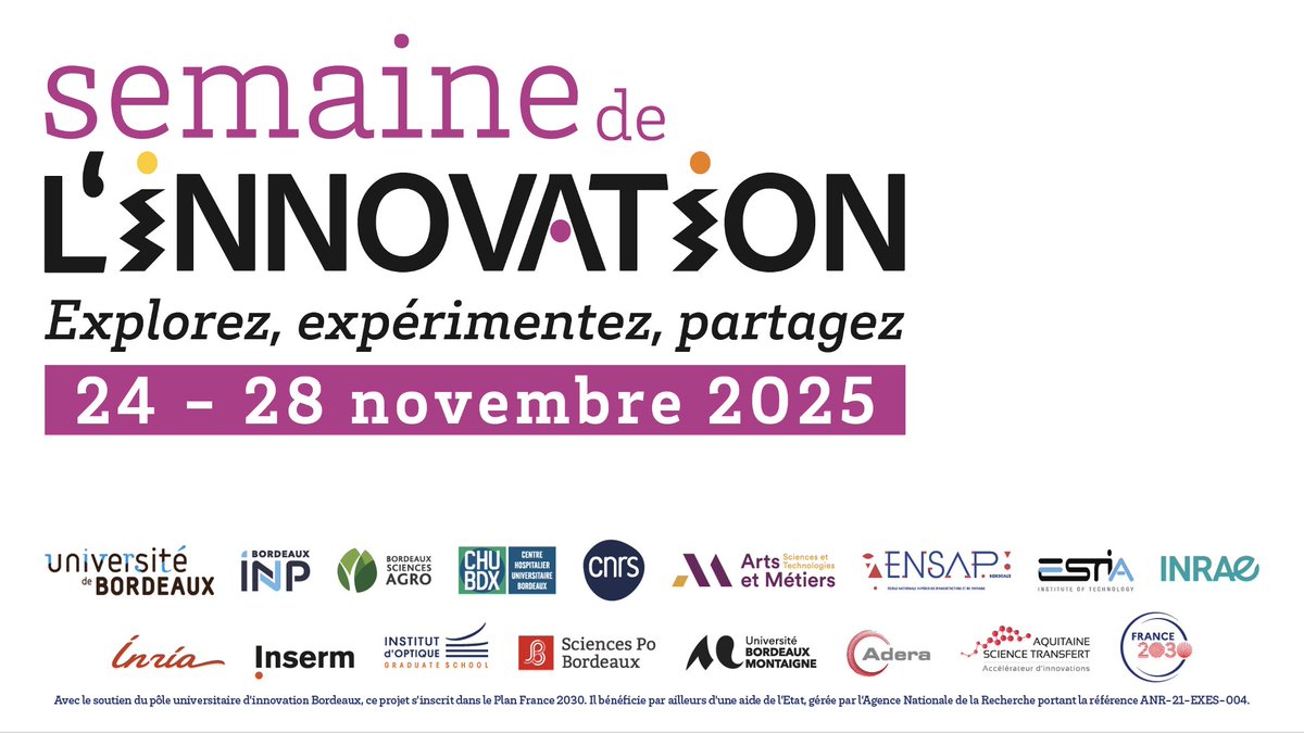 La semaine prochaine c'est le #FrenchTechDay et c'est aussi la semaine de l'innovation ! 🚀

<a href="/univbordeaux/">Université de Bordeaux</a> organise, du 24 au 28 novembre, des visites de plateformes de recherche sur le site universitaire bordelais ! 🤝

Le programme complet 👉 frenchtechbordeaux.com/nos-evenements…