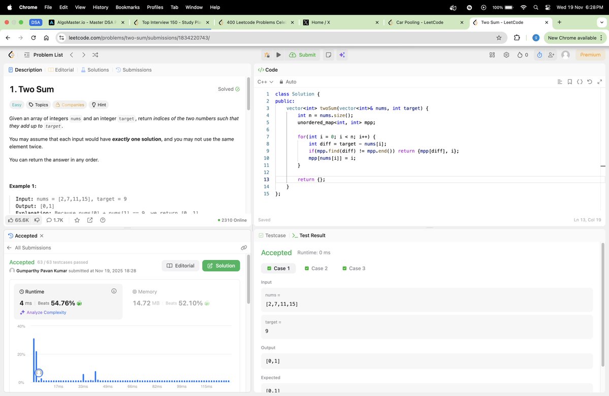 thehungertocode's tweet image. Hello Everyone 👋

Completed #Day688 of the #codeeveryday challenge.

Solved: Two Sum

✅ T.C: O(n)
✅ S.C: O(n)

#consistencyiskey #buildinpublic #developer #Engineering #LeetCode