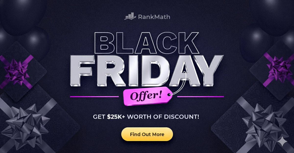Hey awesome people 👋 

🔥 Our Black Friday Sale is now LIVE 🔥 

Grab Rank Math PRO at JUST $59 along with: 
 ✨ 2x PRO Benefits 
 ✨ FREE Content AI trial 
 ✨ $25,000+ Partner Offers 

Plus: AI Search Traffic Tracking, llms.txt generator, advanced Schema, rank tracking,