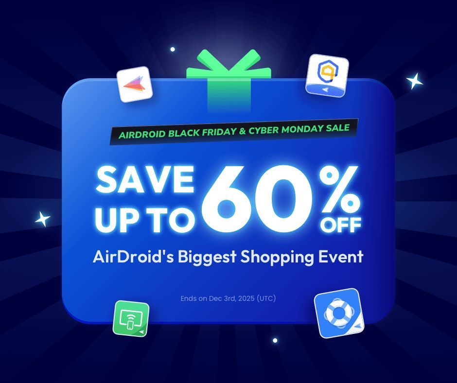 AirDroidTeam's tweet image. 🤯 AirDroid 60% Off Alert! 🤯

The Black Friday &amp;amp; Cyber Monday Sale is LIVE! 🛍️ Save up to 60% OFF on AirDroid Products!👇

bit.ly/3LFjFpF

Deal vanishes Dec 3rd, 2025 (UTC). Don&apos;t miss this massive savings event! 

#AirDroid #BlackFriday #CyberMonday #TechSale #BFCM