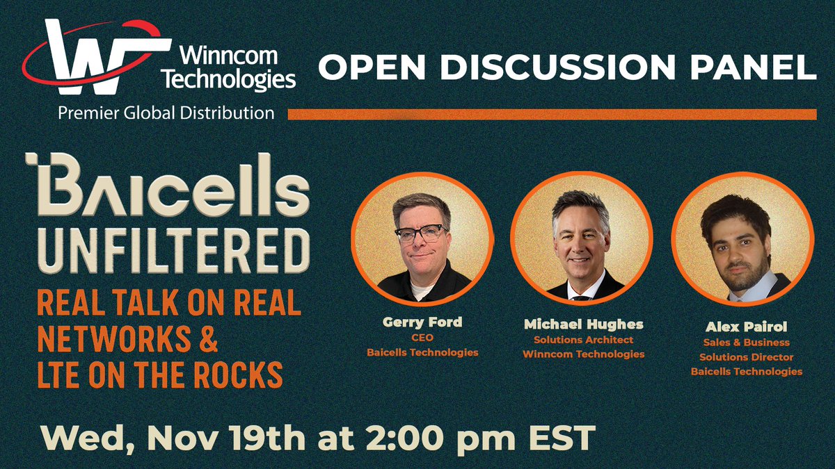 WinncomTech's tweet image. Join us for a panel discussion with @Baicells Technologies built for WISPs, Tribal Nations, &amp;amp; SLED pros who want straight answers on:

Baicells Unfiltered: Real Talk on Real Networks &amp;amp; LTE on the Rocks

📅 Wed, Nov 19th (TODAY)
🕑 2:00pm EST
🔗 Register: ow.ly/eZyi50XoGyZ