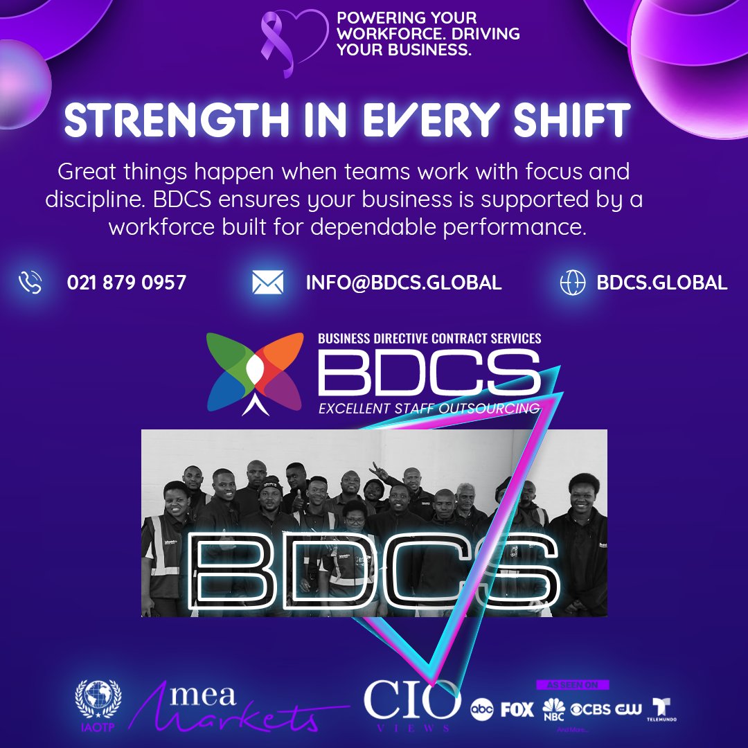 BDCSGlobal1's tweet image. ⚙ Every shift stronger than the last.
#BDCS #ShiftReady #OperationalStrength #PoweringYourWorkforce

Powering Your Workforce. Driving Your Business.