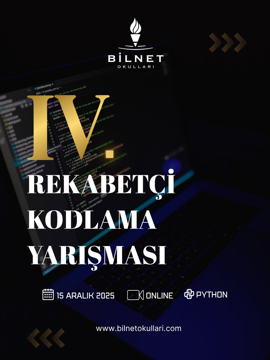 Bilnet Okullarında Rekabetçi Kodlama Yarışması başlıyor. Matematiksel problemlerin python programlama dili ile çözüleceği yarışmamıza, geleceğin yazılımcılarını davet ediyoruz. Tüm problemleri çözmeye hazır mısınız? Haydi bilgisayar başına!

#BilnetOkulları #RekabetçiKodlama
