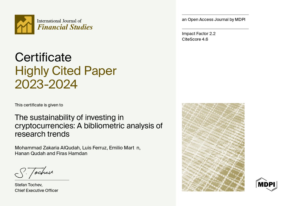 🎉 Feature Paper #IJFS_MDPI

📝 The Sustainability of Investing in Cryptocurrencies: A Bibliometric Analysis of Research Trends
🎓 by Mohammad Alqudah, et al.
🔗 Read at: mdpi.com/2227-7072/11/3…

#cryptocurrencies #ESG #financial_behavior #financial_performance #sustainability