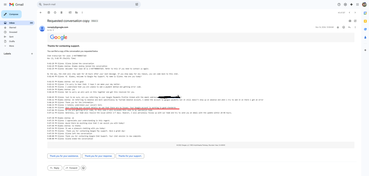 BladezAndrew's tweet photo. @TeamYouTube like to extra clarify the main issue is the never getting paid part. I reached payment threshold in 2016, and didn't lose monetization until 2019 as per these screenshots, talked with support they said everything was fine, adsense was set up correctly etc yet was never paid https://t.co/Tw6qIQ6Xdc