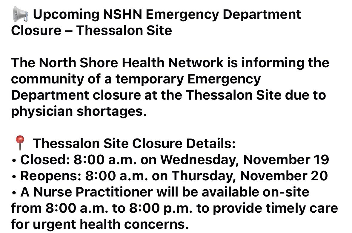 #Thessalon #Ontario ER is now closed for 24 hrs

It is the 14th time it has closed this year.&amp;many times it narrowly missed closing because at the last min a dr  dropped their life&amp;came to the rescue.

Ontarians,do we really want to allow our neighbours to be treated this way??