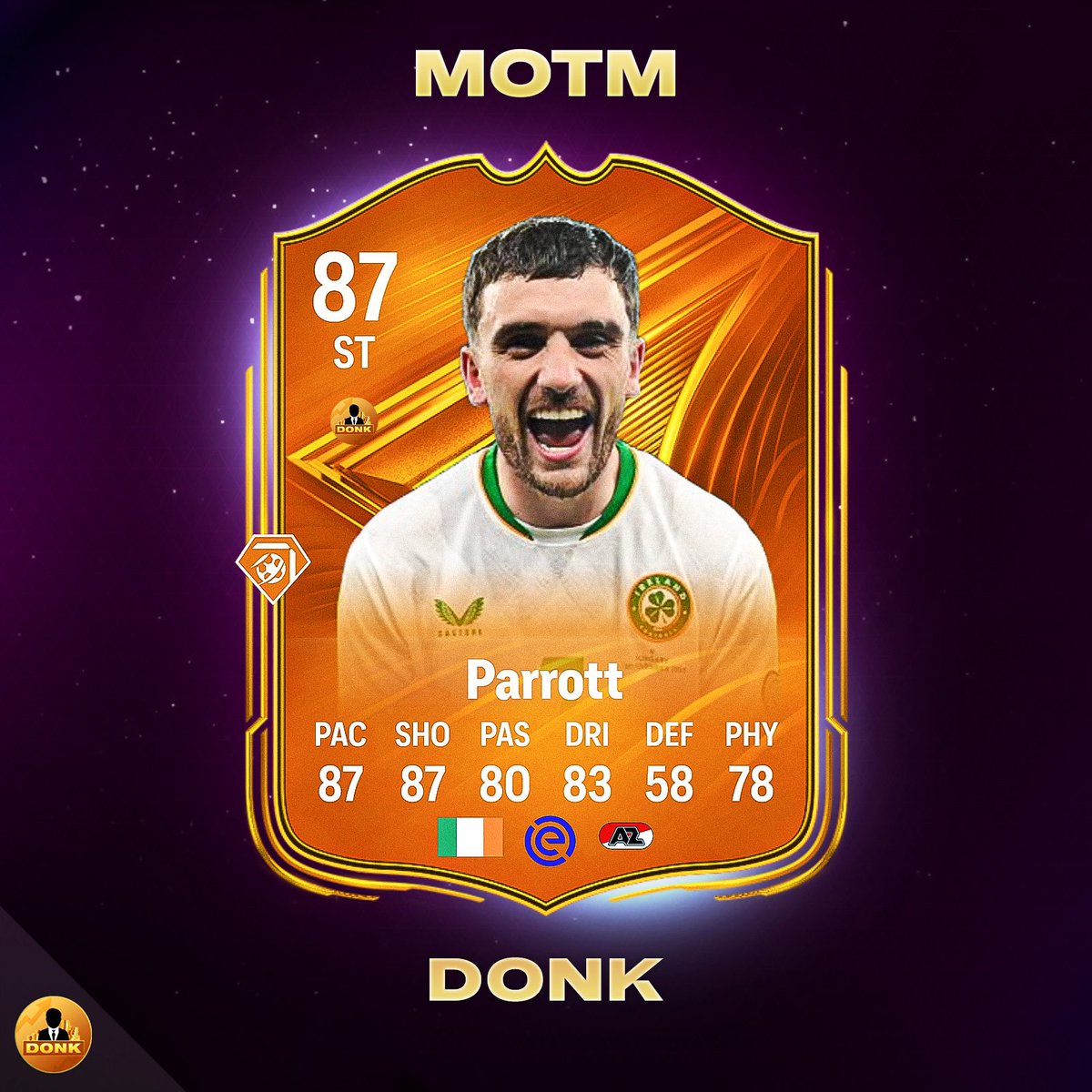 Futdonk's tweet image. 🚨 PARROTT 🇮🇪 is coming as MOTM 🍊🔥🔥

OFFICIAL STATS 👀

Make sure to follow @futdonk ✅
#fc26