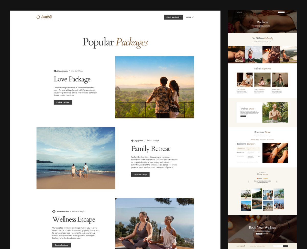 maheshflowcub's tweet image. Recent clean design package page for a luxury resort &amp;amp; wellness retreat