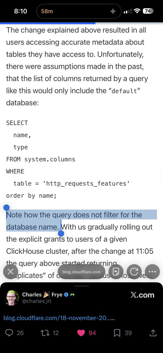 Cloudflare 중단은 가정에 포함되어 있지 않은 잘못된 SQL 문 하나로 인해 발생했습니다.

 여기서 버그를 발견할 수 있나요? 아니요. SQL은 잘못된 코드를 잘못된 것처럼 보이게 만들지 않기 때문입니다.
