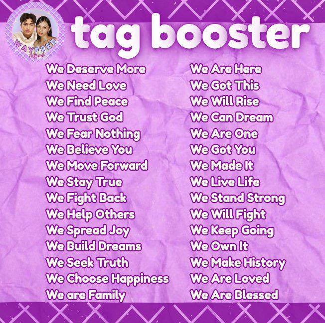 wayfredtrends's tweet image. Tag Booster Number Four

Engage here, Wayfers!

Reminders:
• No emojis  
• No numbers  
• No all caps  
• Rt &amp;amp; Rq fresh tweets 
• At least three words per tweet  
• Engage with big accounts 

WAYFRED YEARNESDAY