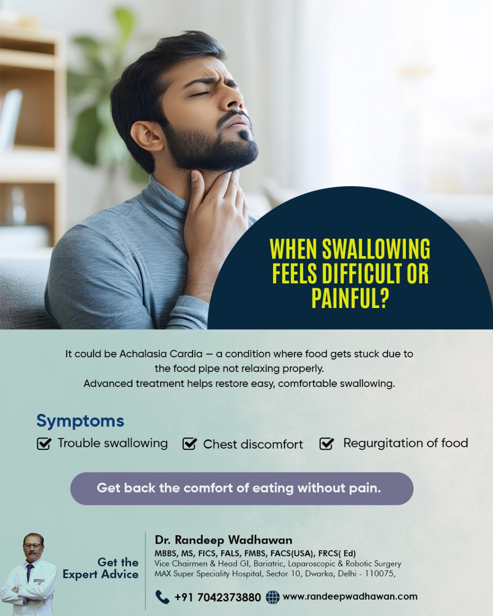 randeepwadhwan's tweet image. 😣 Trouble or pain while swallowing?
It could be Achalasia Cardia — when food gets stuck due to the food pipe not relaxing properly.
Timely treatment can bring back comfortable eating.

📞 +91-7042373880 |  randeepwadhawan.com

#AchalasiaCardia #GIHealth #DigestiveCare