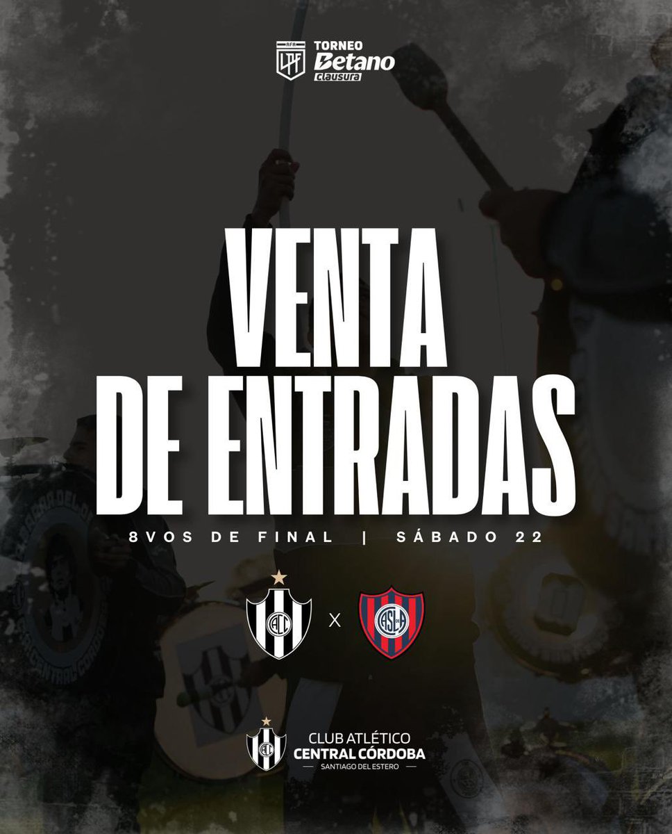 ▪️ VENTA DE ENTRADAS 🏁 🆚 San Lorenzo 

▪️Venta online:
- A través de la página [cacentralcordoba.com](cacentralcordoba.com) desde el miércoles 19 de noviembre.

▪️Venta presencial:

- Miércoles 19, Jueves 20 y Viernes 21 de 9:00 hs a 21:00 hs en Ferromanía.

- Sábado 22