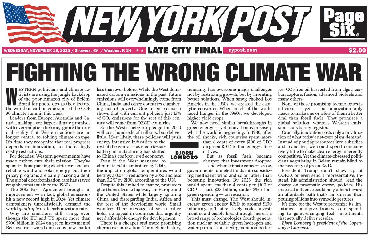 Expensive Western #climate policies are increasingly irrelevant to the world’s emissions trajectory.

Just 13% of CO₂ emissions over the rest of this century will come from the the OECD.

It’s time for the West to pivot from wasteful spending to game-changing tech investments