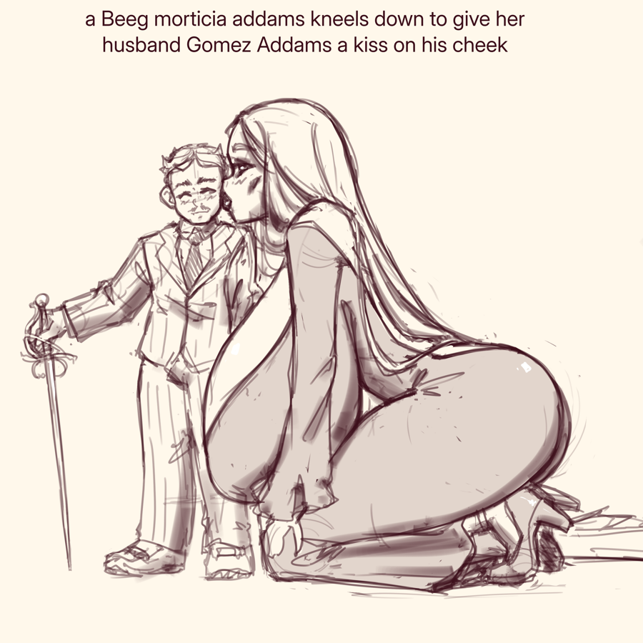 A suggestion by one of my supporters at some website, by by some curse or potion gone wrong?, Morticia has got a bit larger.... but is not like this little incident could get in the way of their love for each other