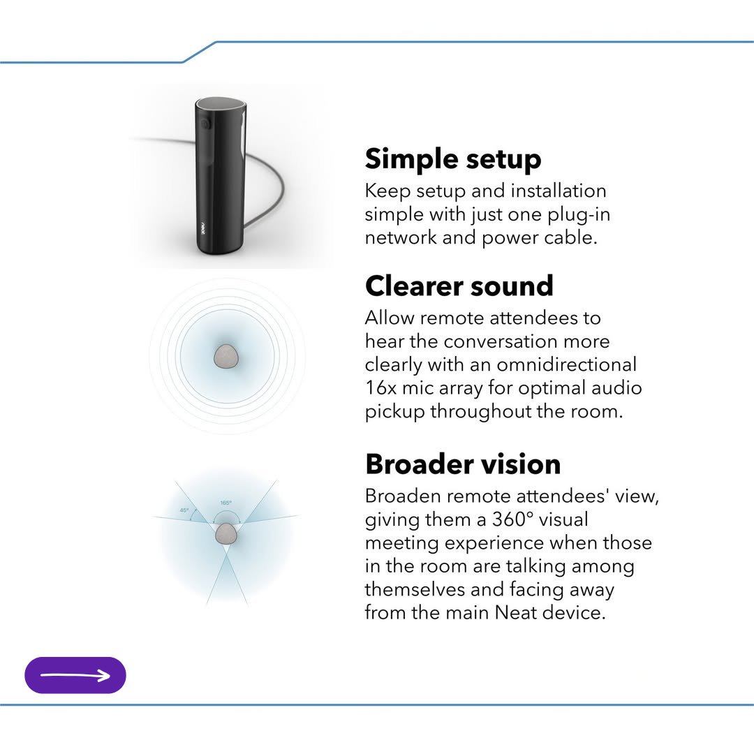 avenirtechno7's tweet image. 🚀 Elevate your hybrid meetings with Neat Center 
✔ 360° audio &amp;amp; visual pickup
✔ Face-on framing for everyone
✔ Flexible mounting options
✔ Simple plug-and-play setupCreate smarter

📞 +91 99078 74646 
📧 info@avenirtechno.com

#AvenirTechnologies #NeatCenter #AVSolutions