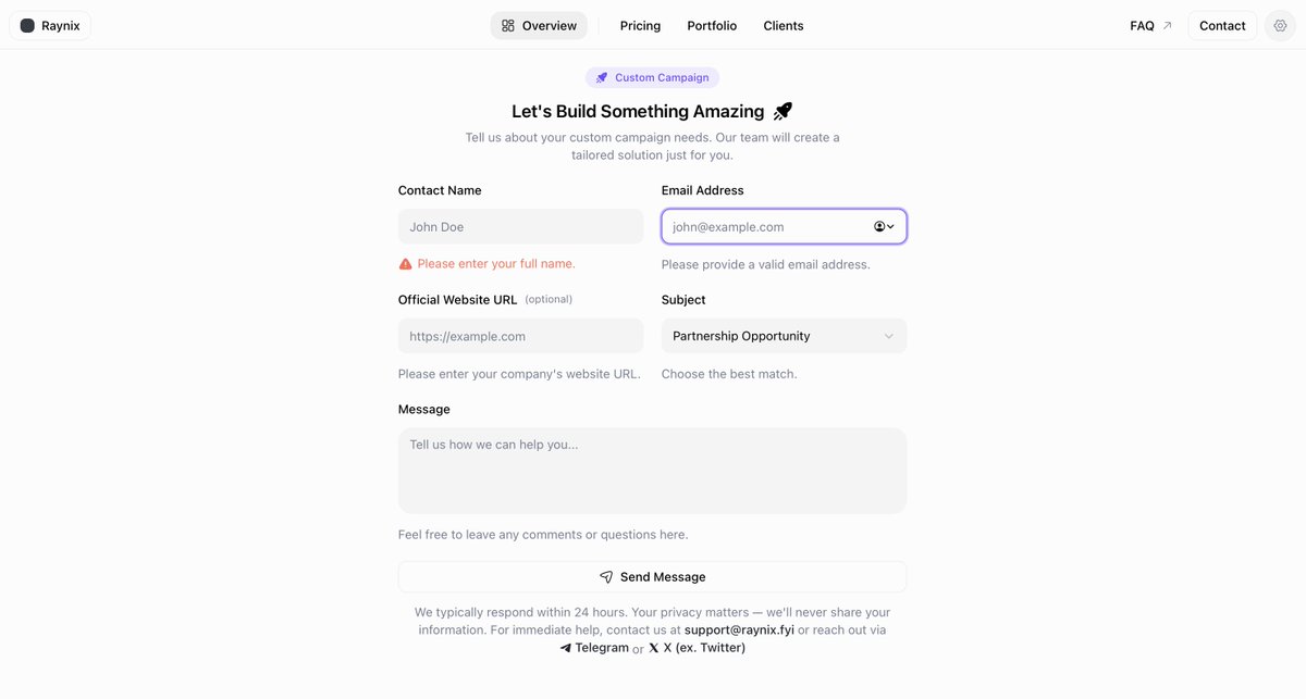 N7herenko's tweet image. 📮 custom campaign contact form

real-time validation with helpful hints
auto-focus on first invalid field
subject dropdown for better message routing
clear distinction: required vs optional

good forms guide users without getting in their way.

#UIDesign #UX #FormDesign