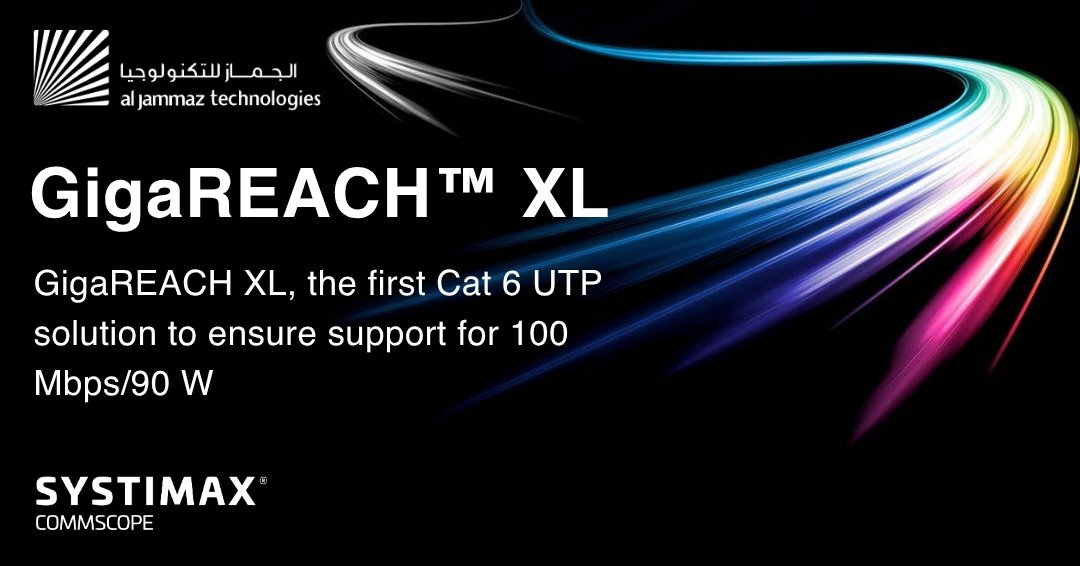 AlJammazVAD's tweet image. Introducing #CommScope SYSTIMAX® GigaREACH™ XL — the first Cat 6 UTP solution designed to deliver reliable high-speed connectivity up to 250 meters.

Engineered for next-generation networks, it ensures 100 Mbps/90W up to 200 m, 1 Gbps/90W up to 150 m, and 10 Mbps/90W up to 250 m…