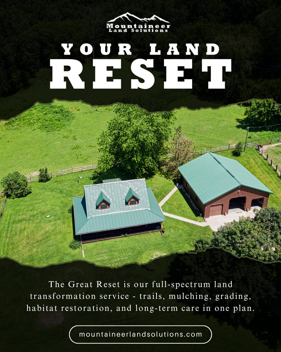 mountaineerland's tweet image. Tired of overgrown land or uneven ground holding back your property’s potential?

The Great Reset is our complete land transformation plan - covering trails, grading, mulching, habitat restoration, and ongoing maintenance.

#landclearing #landdevelopment #habitatrestoration