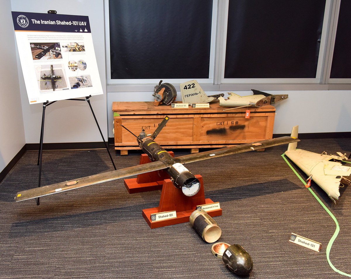 UKikaski's tweet image. There are now several confirmed cases of Russia deploying Iranian Shahed 101 loitering strike UAVs in Ukraine (images 1 and 2). A DIA photo (image 3) of a 101 recovered in the Middle East matches the airframes now being found on Ukrainian soil.

#OSINT
1/5