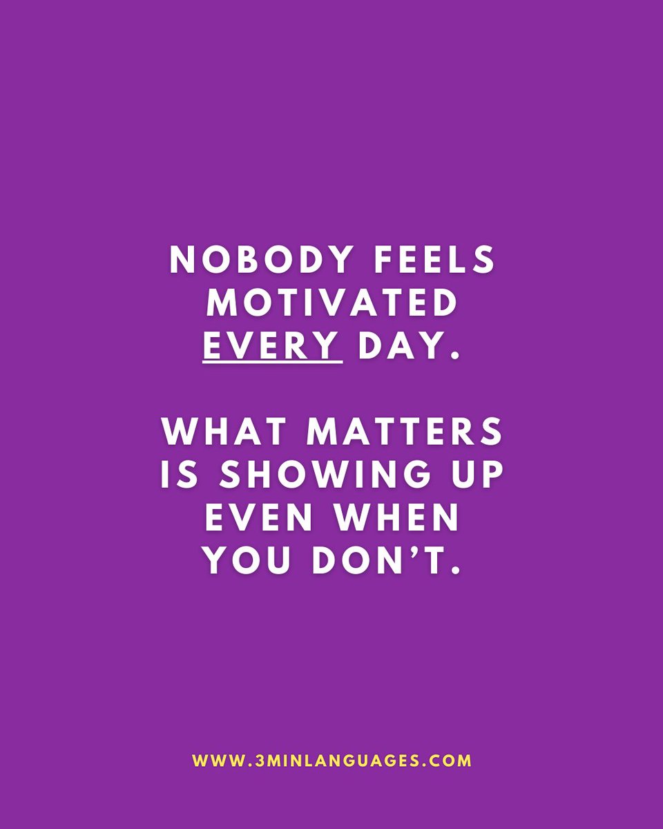 3MLanguages's tweet image. Nobody’s motivated every day.
 Discipline beats mood.
 👉 Make showing up easy: 3minlanguages.com

#3MinuteLanguages #StudyIn3 #LanguageLearning #MicroLearning #Consistency #LearnFrench #LearnSpanish #LearnGerman #LearnItalian #LearnPortuguese