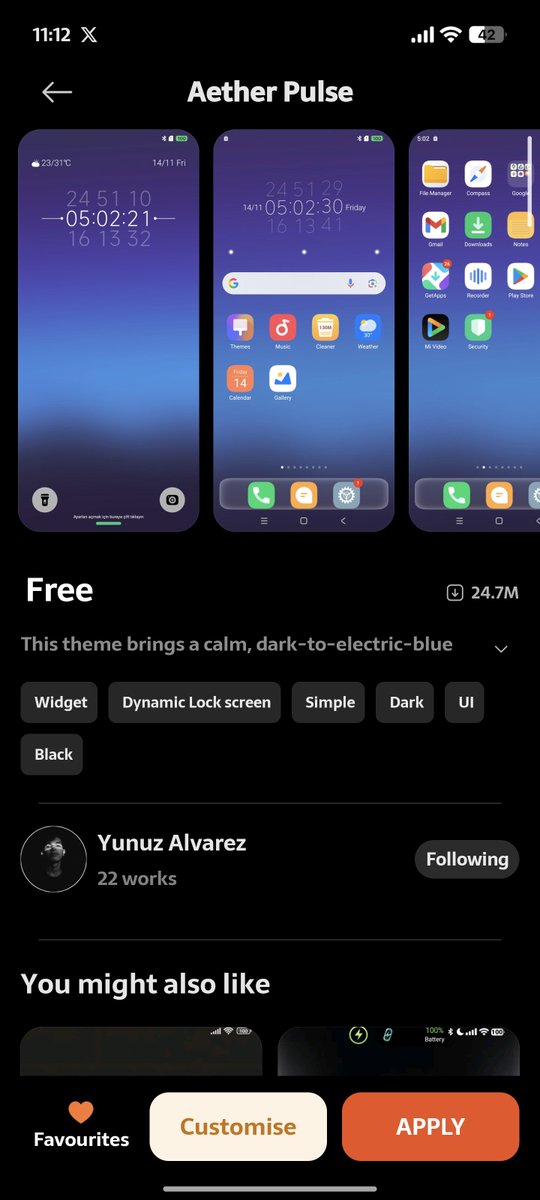 gauravh1's tweet image. If you like a beautiful animated clock as a widget &amp;amp; have an #xiaomi #HyperOS based device then check this out. The widget is also customizable on home screen and desktop by clicking at either of its sides. Just install this theme from the official theme store.