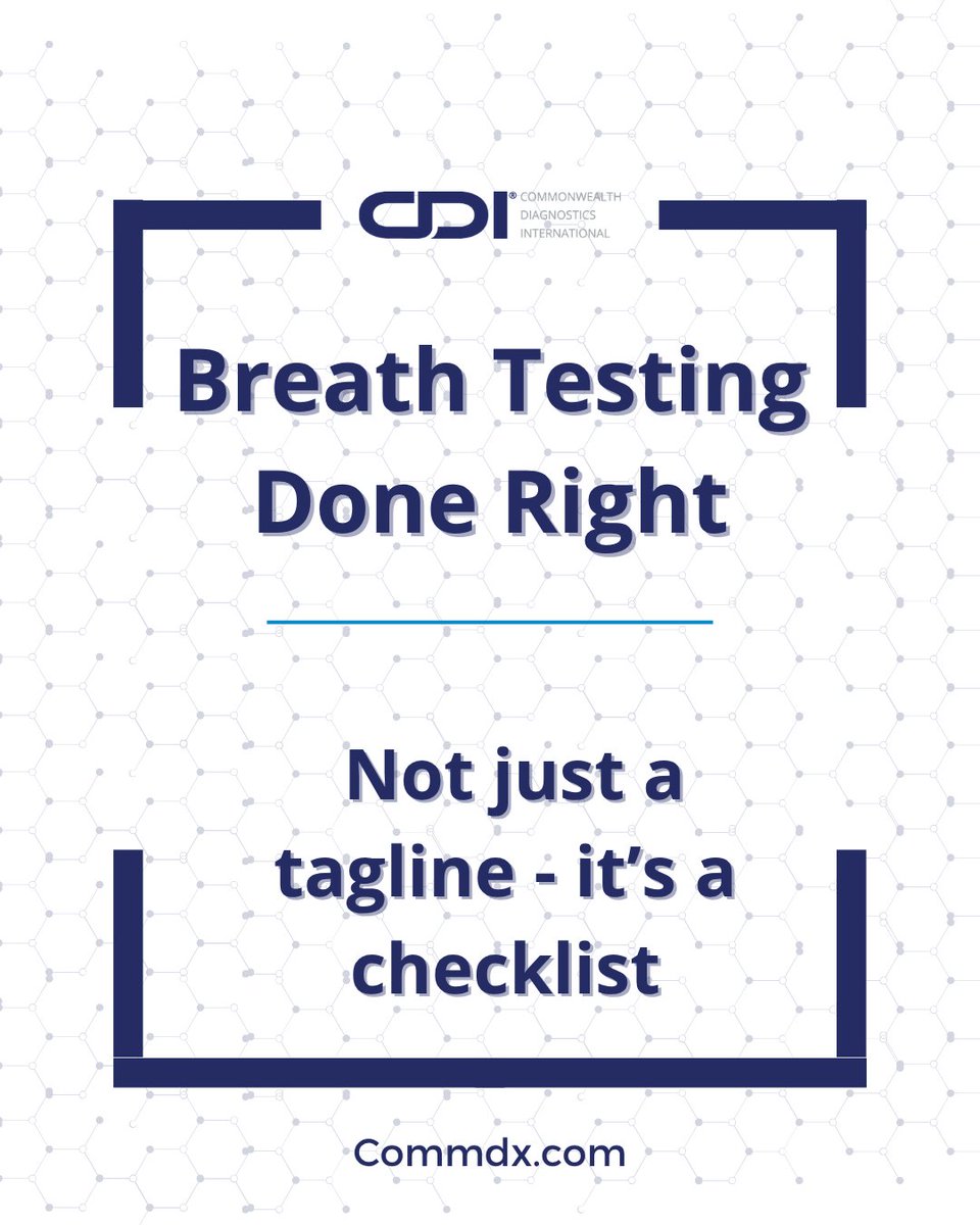 CommonwealthDX's tweet image. 🔬 Breath Testing Done Right = More Than Just a Kit

At CDI, “Breath Testing Done Right” isn’t a tagline—it’s a checklist:

✔️ Evidence-based timing
    • 2.5–3 hour tests
    • Samples every 15–20 minutes

✔️ Validated interpretation criteria
    • H₂ rise ≥20 ppm within 90…
