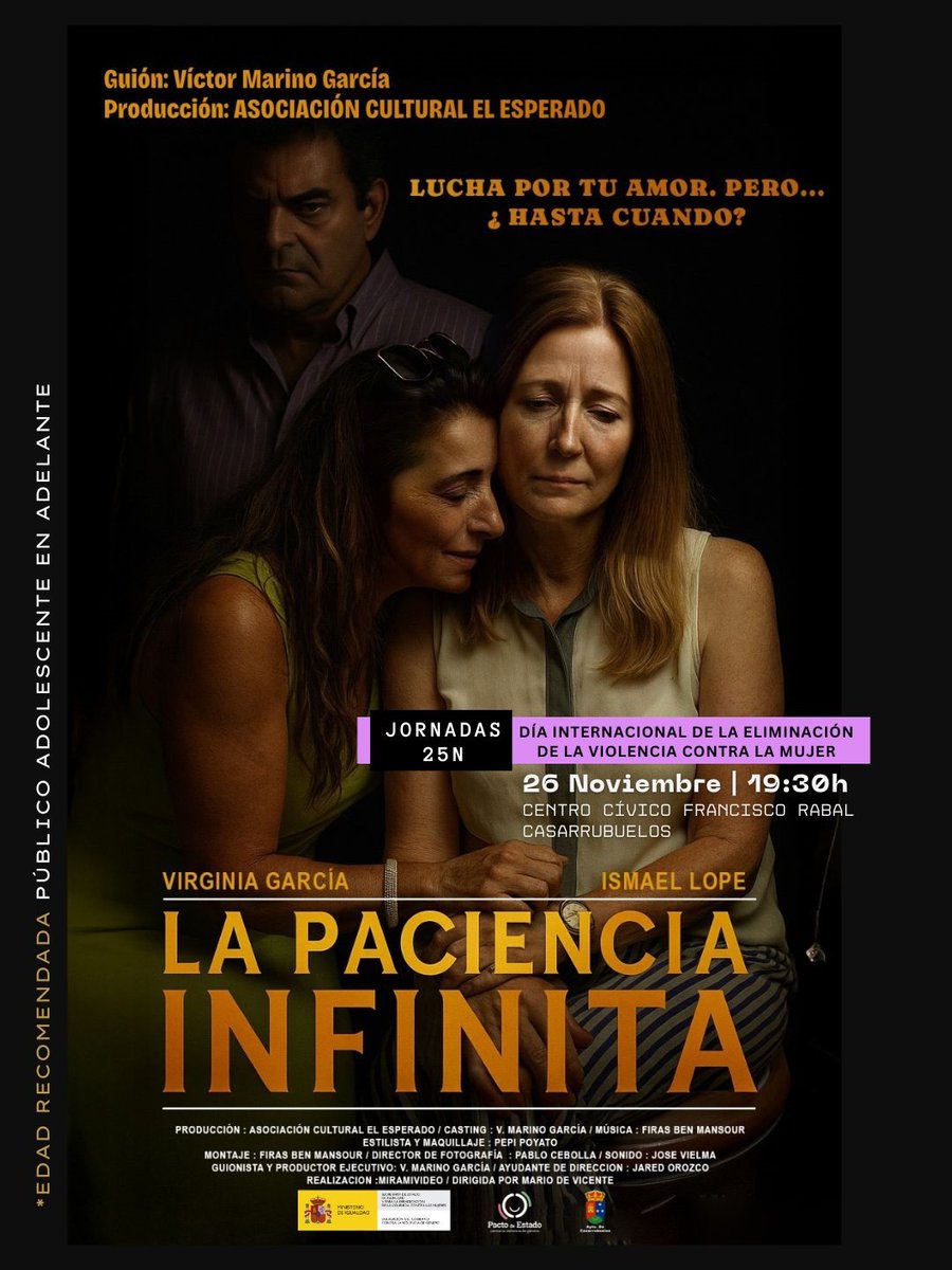 #25N en #Casarrubuelos #DiaContraLaViolenciaDeGenero Proyección cinematográfica: “La Paciencia Infinita”, photocall y cinefórum ¡Únete al NO a la violencia de género!

📌26 noviembre | 19:30h | Centro Cívico municipal casarrubuelos.es/25n-casarrubue… 

#25N2025 
#NoALaViolenciaMachista