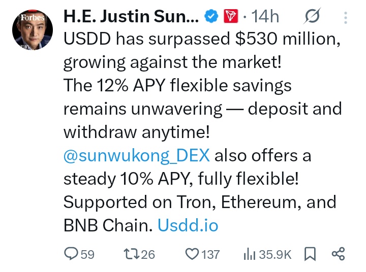 USDD just blew past $530 million. That’s a big deal—especially in a market that can’t sit still. Even with all the ups and downs, USDD keeps climbing, and honestly, that says a lot about how much people trust it.

A real 12% APY—no strings attached. No lockups, no hoops to jump