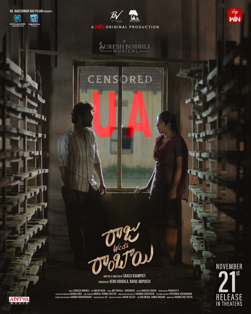 ProSreenuSuresh's tweet image. U/A for the GREATEST LOVE STORY from the censor 🤩

Get Ready to Experience a hard-hitting entertainer that will touch everyone&apos;s heart ❤️❤️

#RajuWedsRambaiOnNov21st