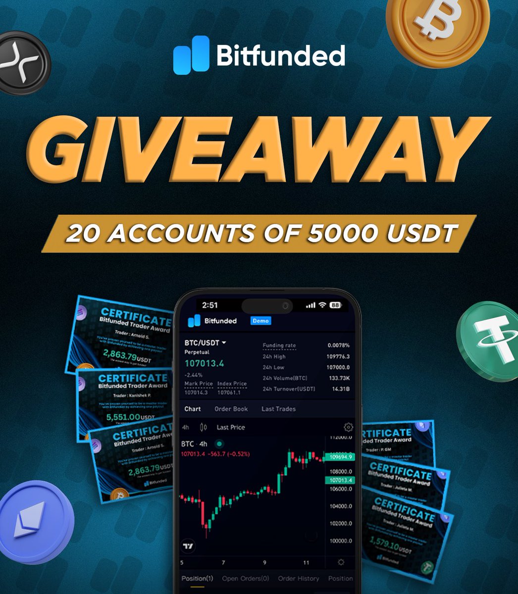 bitfunded's tweet image. NEW #AIRDROP GIVEAWAY ALERT ⚠️

🏆 20 accounts of 5000 USDT Bitfunded base accounts.

🚨To participate in the Airdrop:
 
1) Sign up at BitFunded.com 🤝
2) Post the proof in the chat below ⬇️
3) Retweet this post 🔁

Community is everything 💙