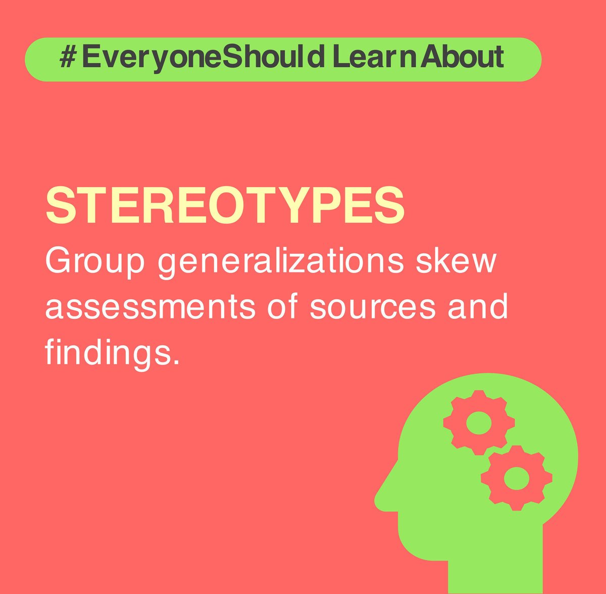 JennyGRankin's tweet image. Stereotypes: Group generalizations skew assessments of sources and findings. #EveryoneShouldLearnAbout #psychology #metacognition #DecisionEducation