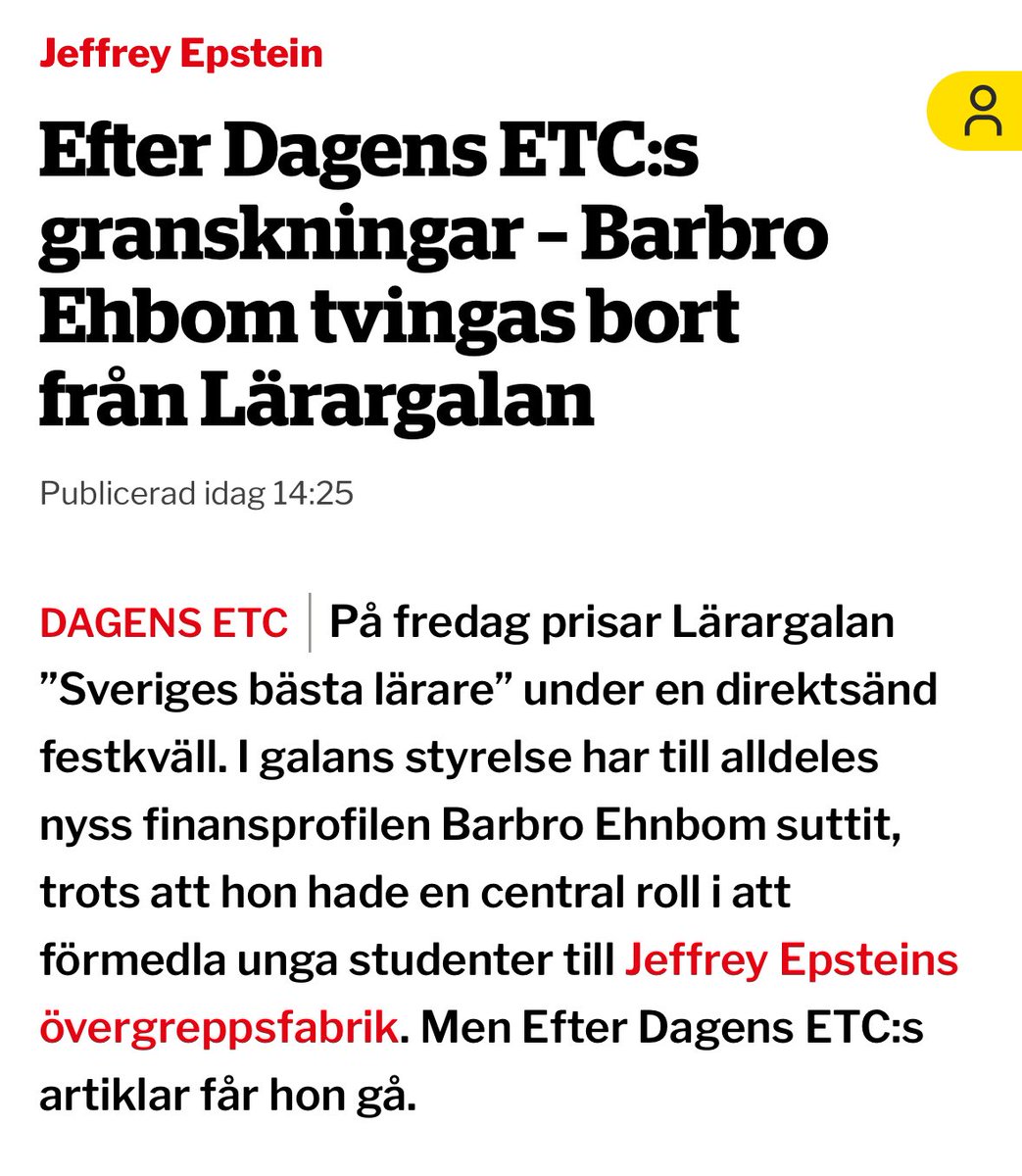 Finansprofilen slussade unga kvinnor till sexbrottslingen Jeffrey Epstein • Blir av med plats i styrelsen • ”Uppdraget avslutades nu i november” etc.se/inrikes/efter-…