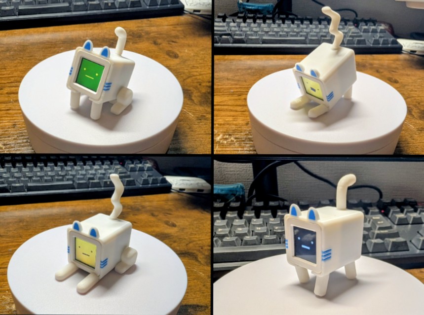 uk59's tweet image. #ｱﾄﾑﾆｬﾝ を白猫っぽくちゃんと印刷してみた。足も座り姿勢用の後ろ足を追加してみたよ。満足😎
※これはオリジナルではなく4枚目画像にある長靴をはいた @aokko2000 さんのｱﾄﾑﾆｬﾝのインスパイア品(足・尻尾付け替えver)です。
#M5Stack #ｽﾀｯｸﾁｬﾝ