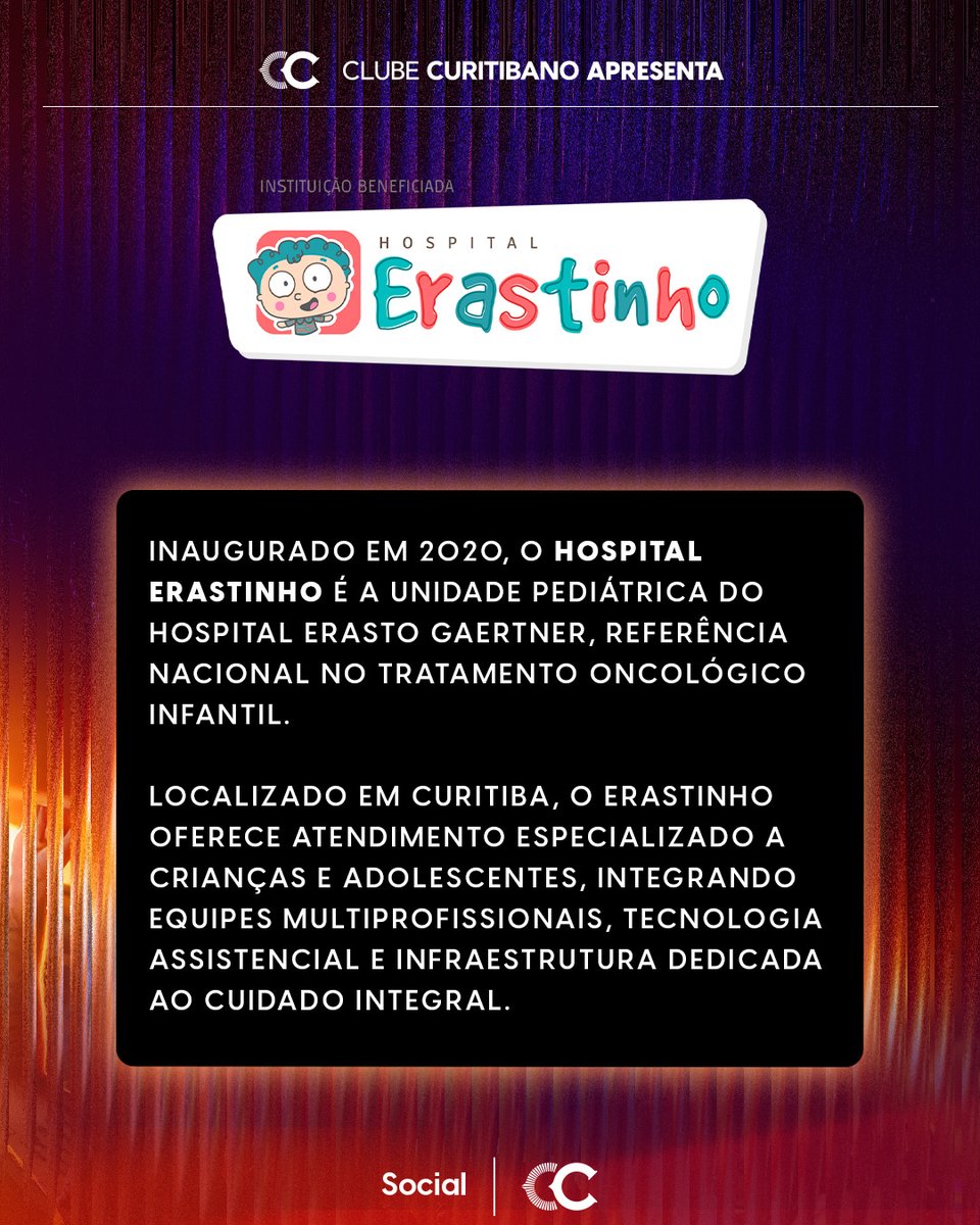 cc_oficial's tweet image. 29 de novembro acontece o “Curitibano Forever” no Salão Rubens Arles Bettega, às 20h, com Os Resinaldos na abertura e show da banda Blindagem. Convites no Serviços Online. A renda será revertida em brinquedos para o Hospital Erastinho.

➡️clubecuritibano.com.br/post/29-de-nov…