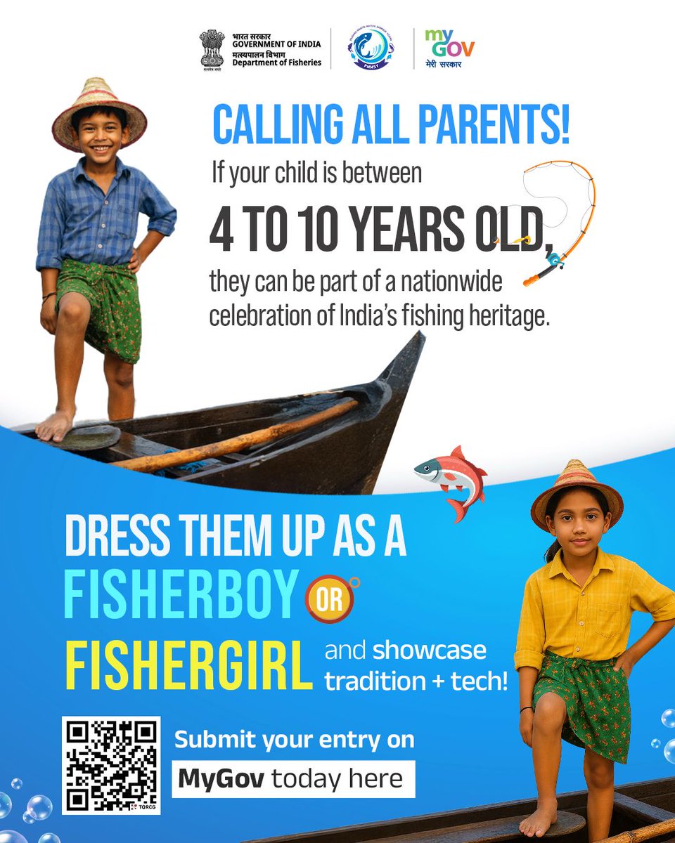 FisheriesGoI's tweet image. 📸 Submit your entry on MyGov today here - mygov.in/task/dress-you… 
#DressUpChallenge #MyGovContest #PMMSY #FisheriesContest