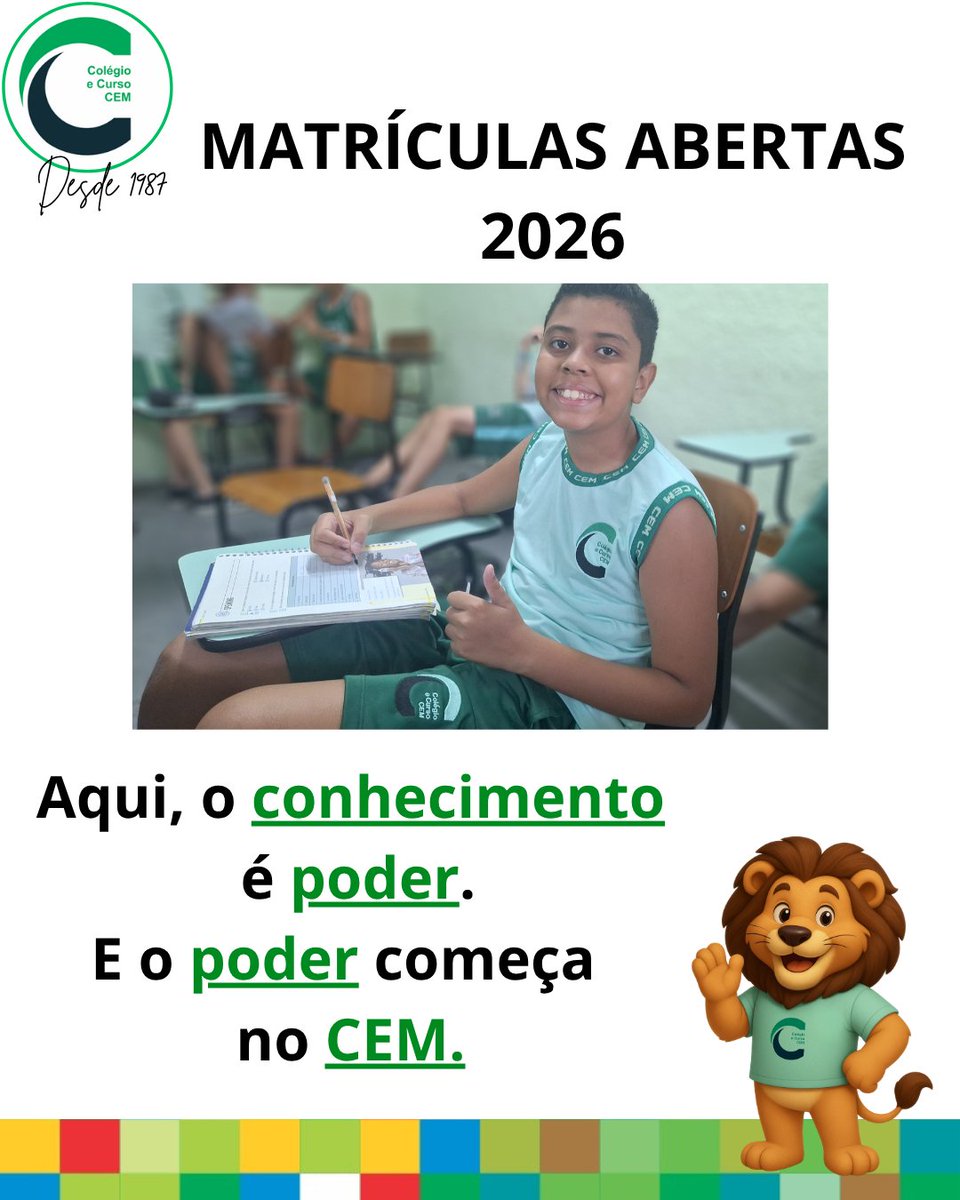 colegiocem's tweet image. Aqui, o conhecimento é poder. E o poder começa no CEM.
#ConhecimentoÉPoder #CEMFormandoLíderes #EducaçãoQueEmpodera #SejaProtagonista #VemProCEM