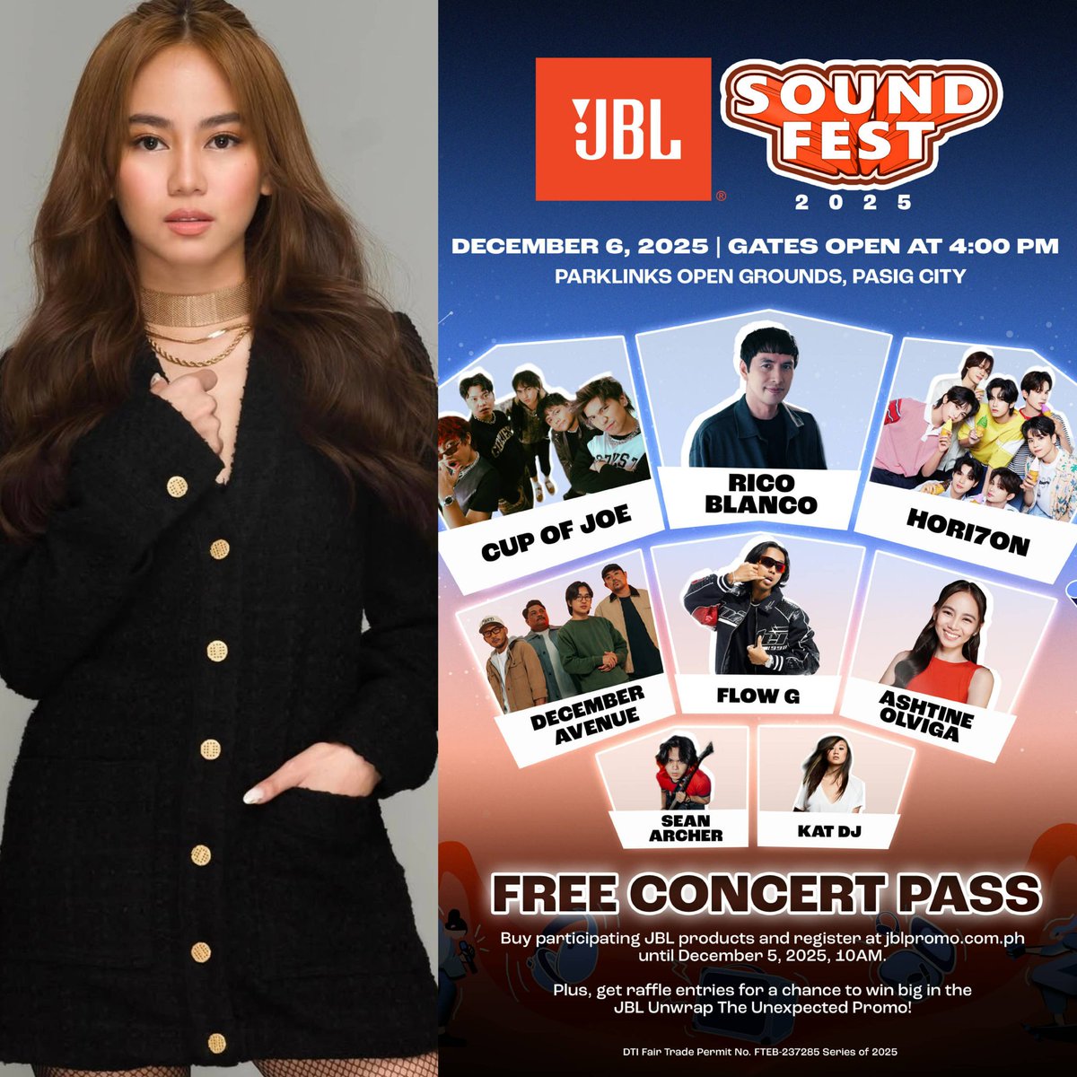 Ashtine Olviga joins #JBLSoundFest2025.

📅 𝗗𝗲𝗰𝗲𝗺𝗯𝗲𝗿 𝟲, 𝟮𝟬𝟮𝟱
📍 𝗣𝗮𝗿𝗸𝗹𝗶𝗻𝗸𝘀 𝗢𝗽𝗲𝗻 𝗚𝗿𝗼𝘂𝗻𝗱𝘀, 𝗣𝗮𝘀𝗶𝗴 𝗖𝗶𝘁𝘆 (pin on maps: “Parklinks Avenue” or “The Lattice Parklinks”)
⏰ 𝗚𝗮𝘁𝗲𝘀 𝗢𝗽𝗲𝗻 𝗮𝘁 𝟰:𝟬𝟬𝗽𝗺

Get your 𝗙𝗥𝗘𝗘 𝗖𝗢𝗡𝗖𝗘𝗥𝗧