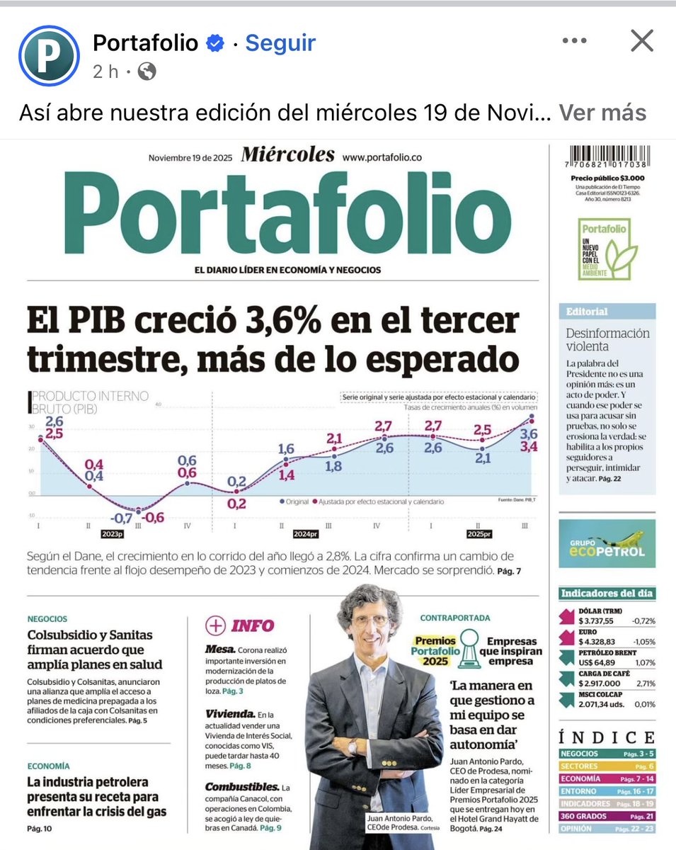 ¡Vea pues! Portafolio no lo pueden ocultar: “creció más de lo esperado” jajaja. Llevan más de tres años fomentando y estimulando la debacle del país. <a href="/petrogustavo/">Gustavo Petro</a> <a href="/PalmaEdwin/">Edwin Palma Egea</a>