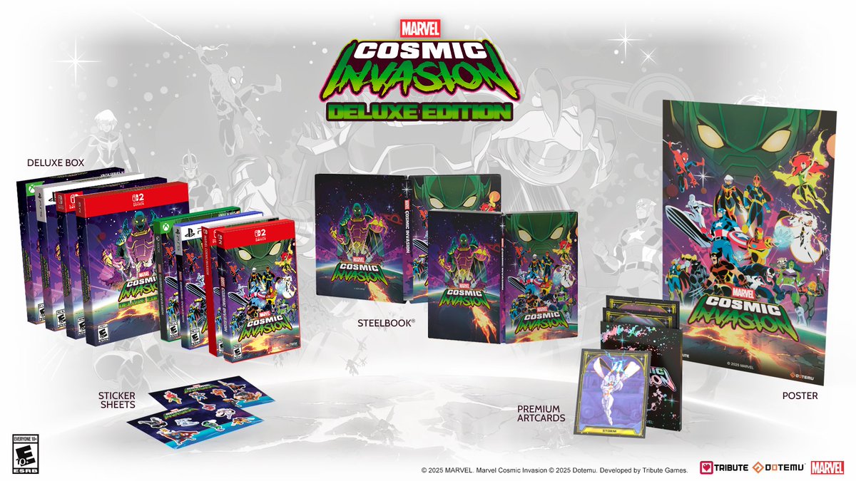 🚀 Physical Editions of #MARVELCosmicInvasion land March 13, 2026! And the Deluxe Edition is stacked with cosmic must-haves:
✨ Steelbook
✨ Premium Art Cards
✨ Sticker Sheets
✨ Poster
✨ Collectible Art Box

Pre-order now at your favorite retailer!