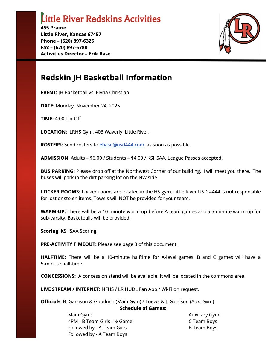 JH Basketball vs Elyria Info
Monday, November 24th • Roll Tribe!!